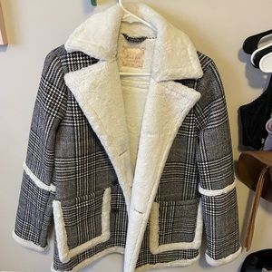 Faux fur inside, Plaid Neutral Outside Fashion Coat